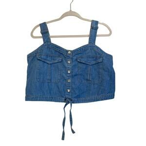 We The Free Womens M Blue Chambray Crop Top Adjustable Straps Coquette/Fairy